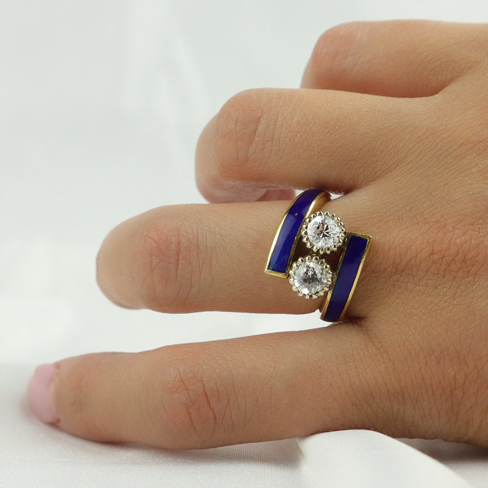 Anello vintage smalto e diamanti cod. 6584