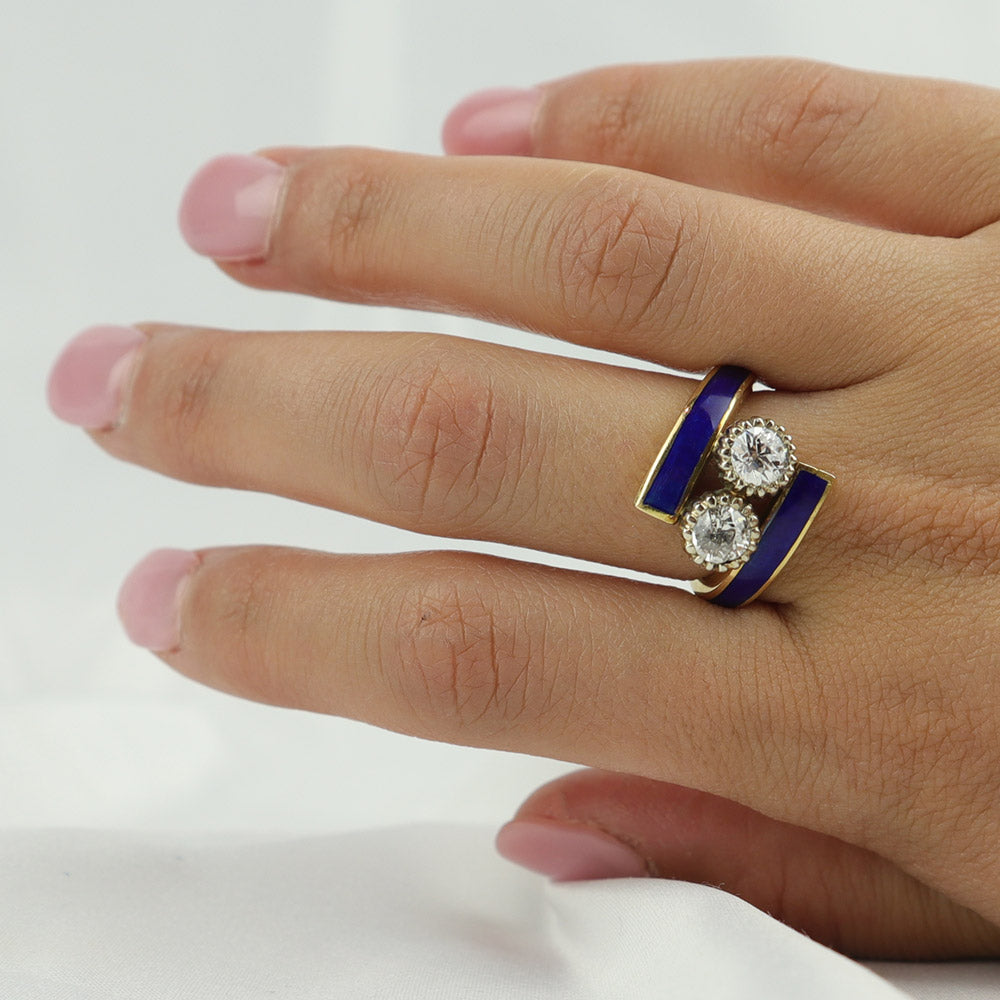 Anello vintage smalto e diamanti cod. 6584