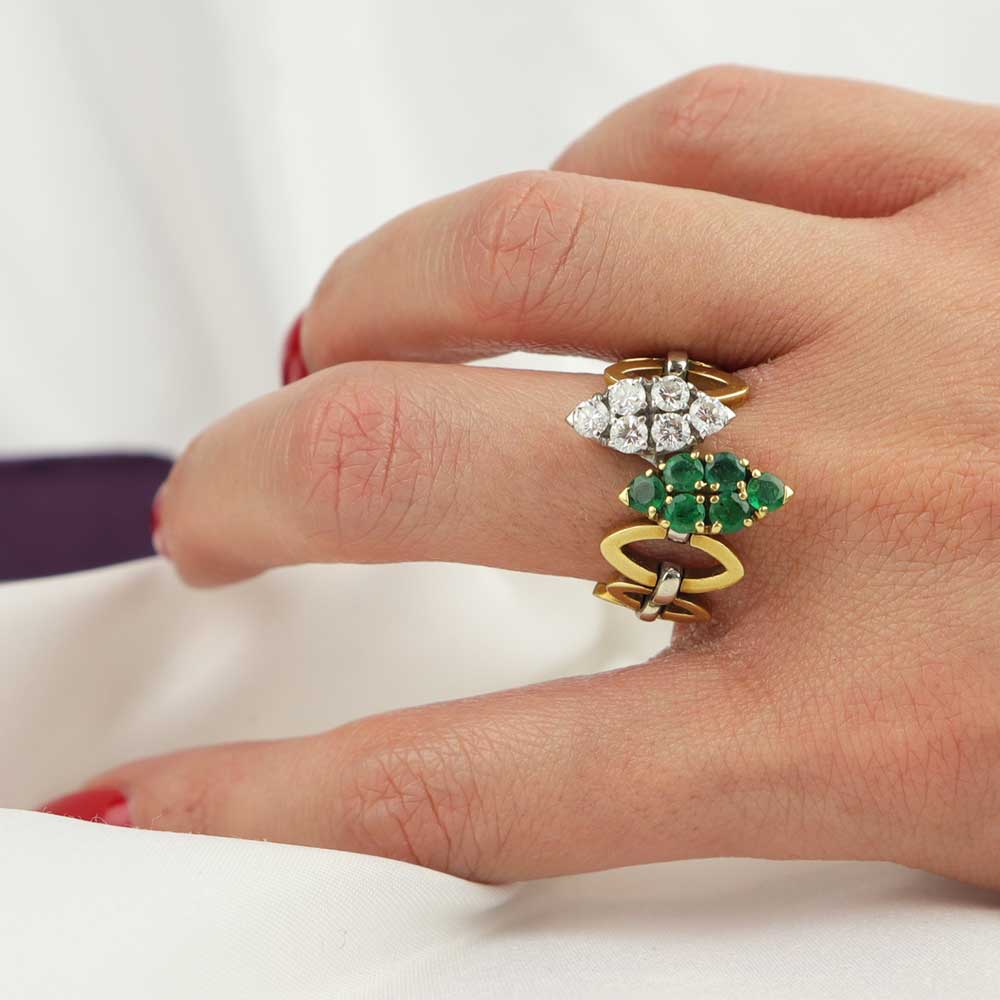 Anello smeraldi e diamanti cod. 5675 - Oro Tesori