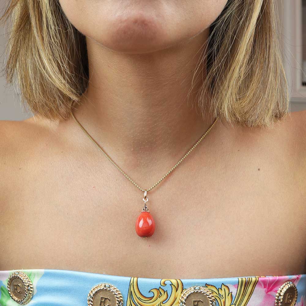 Collana vintage ciondolo in corallo - Oro Tesori