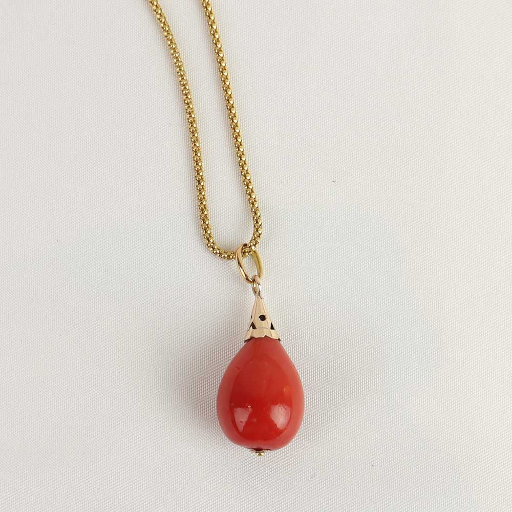 Collana vintage ciondolo in corallo - Oro Tesori