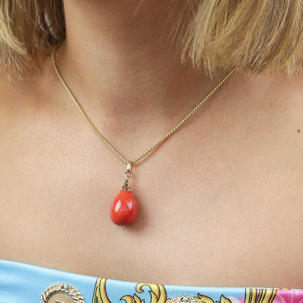 Collana vintage ciondolo in corallo - Oro Tesori