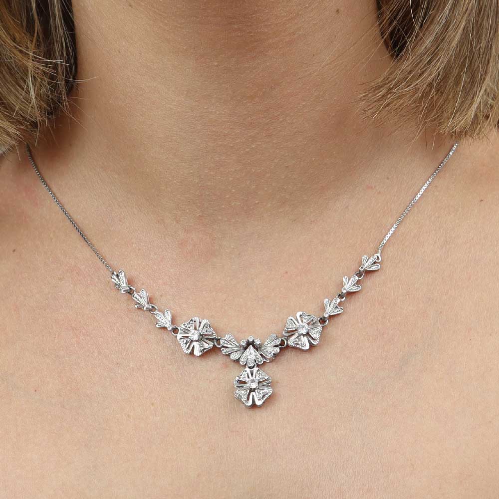 Collier oro bianco con zaffiri bianchi cod. 002 - Oro Tesori